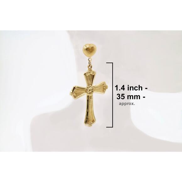 Religious Light Rays Cross 1.4" Dangle stud earrings True 1/20 -14K Gold Filled - Picture 2 of 10